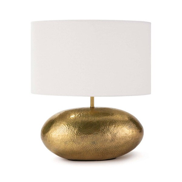 Oblong hammered gold mini lamp with white shade